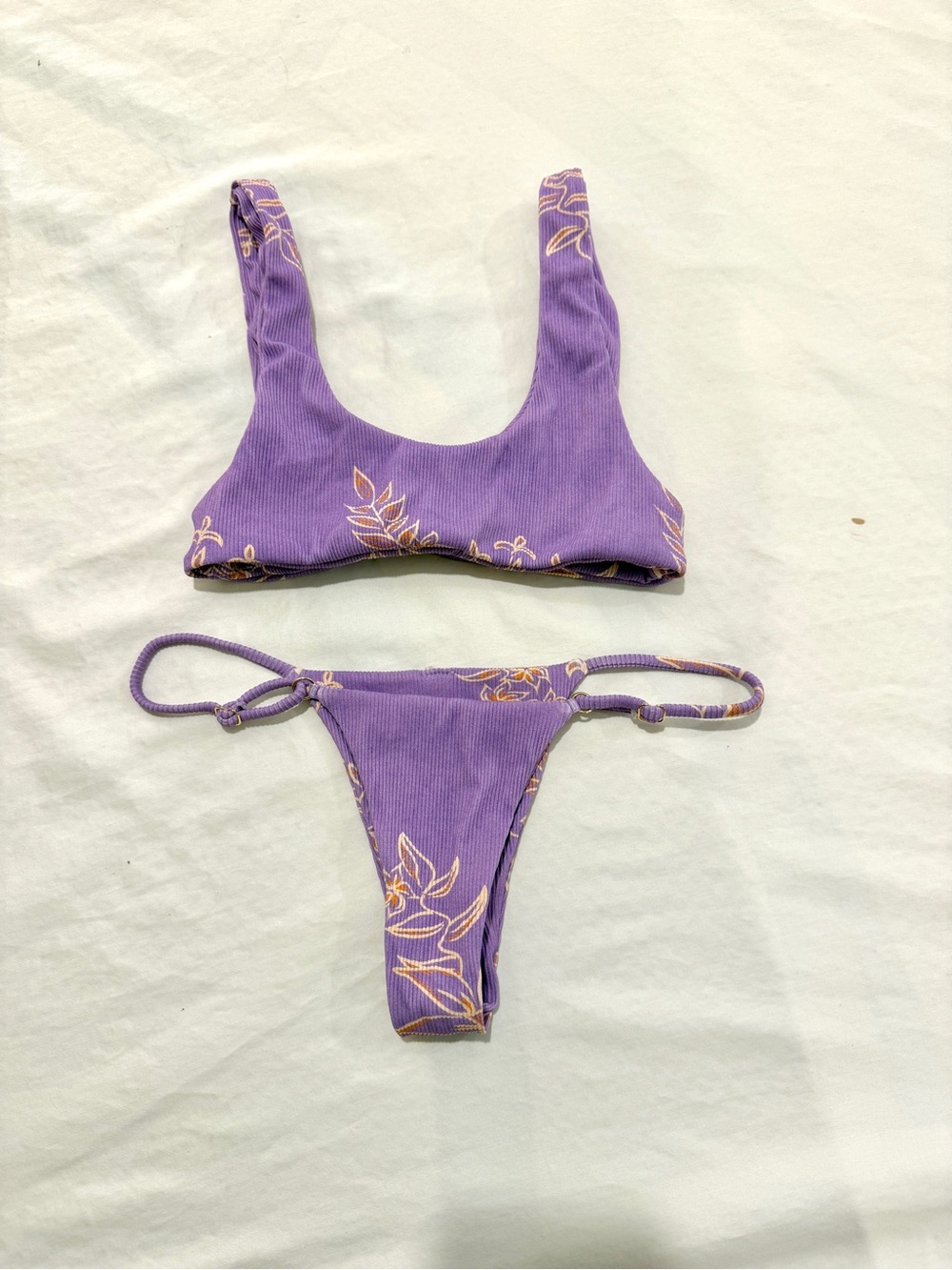 San Lorenzo Lavender Floral Ribbed Bikini Top